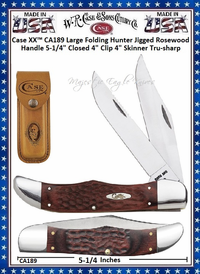 W.R. Case & Sons Cutlery Case XX� CA00189 Folding Hunter Jigged Brown Stamina wood Handles, 5-1/4" Closed 4.00"' Tru-sharp Surgical Stainless Steel Plain Blades Brown Leather Sheath 
