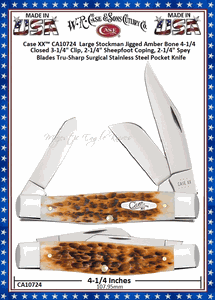 W.R. Case & Sons Cutlery Case XX� CA10724  Case XX� Large Stockman Jigged Amber Bone 4-1/4 Closed 3-1/4" Clip, 2-1/4" Sheepfoot Coping, 2-1/4" Spey Blades Tru-Sharp Surgical Stainless Steel Pocket Knife