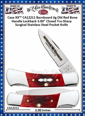 W.R. Case & Sons Cutlery Case XX� CA12211 Lockback Barnboard Jig Old Red Bone Handle 3.00" Closed 2-1/4" Locking Drop Point Tru-Sharp Surgical Stainless Steel Pocket Knife