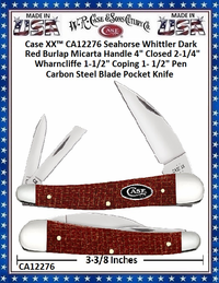 W.R. Case & Sons Cutlery�Case XX� CA12276 Case XX� Seahorse Whittler Dark Red Burlap Micarta Handle 4" Closed 2-1/4" Wharncliffe 1-1/2" Coping 1- 1/2" Pen Carbon Steel Blade Pocket Knife