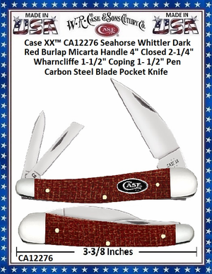 W.R. Case & Sons Cutlery Case XX™ CA12276 Case XX™ Seahorse Whittler Dark Red Burlap Micarta Handle 4" Closed 2-1/4" Wharncliffe 1-1/2" Coping 1- 1/2" Pen Carbon Steel Blade Pocket Knife W.R. Case & Sons Cutlery Case XX™ CA12276 Case XX™ Seahorse Whittler Dark Red Burlap Micarta Handle 4" Closed 2-1/4" Wharncliffe 1-1/2" Coping 1- 1/2" Pen Carbon Steel Blade Pocket Knife