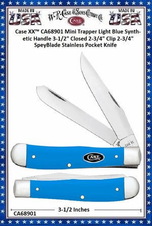 W.R. Case & Sons Cutlery Case XX� CA68901 Case XX� Mini Trapper Light Blue Synthetic Handle 3-1/2" Closed 2-3/4" Clip 2-3/4" SpeyBlade Stainless Pocket Knife