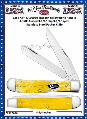 W.R. Case & Sons Cutlery Case XX™ CA20030 Trapper Yellow Bone Handle 4-1/8" Closed 3-1/4" Clip 3-1/4" Spey Stainless Steel Pocket Knife W.R. Case & Sons Cutlery Case XX™ CA20030 Trapper Yellow Bone Handle 4-1/8" Closed 3-1/4" Clip 3-1/4" Spey Stainless Steel Pocket Knife