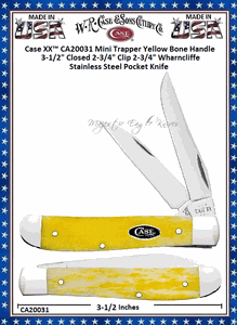 W.R. Case & Sons Cutlery Case XX� CA20031 Case XX� Mini Trapper Yellow Bone Handle 3-1/2" Closed 2-3/4" Clip 2-3/4" Wharncliffe Stainless Steel Pocket Knife 