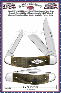 W.R. Case & Sons Cutlery Case XX™ CA23474 Sowbelly Stockman 3-7/8" Closed 2-3/4" Clip, 2-1/4" Spey, 2-1/4" Sheepsfoot Coping Plain Blades Green & Black Micarta Tru-Sharp Surgical Stainless Steel Pocket Knife W.R. Case & Sons Cutlery Case XX™ CA23474 Sowbelly Stockman 3-7/8" Closed 2-3/4" Clip, 2-1/4" Spey, 2-1/4" Sheepsfoot Coping Plain Blades Green & Black Micarta Tru-Sharp Surgical Stainless Steel Pocket Knife