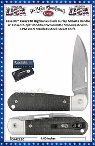 W.R. Case & Sons Cutlery Case XX� CA42230 Highbanks Black Burlap Micarta Handle 4" Closed 2-7/8" Stonewash Satin CPM 20CV Plain Blade Stainless Steel Pocket Knife