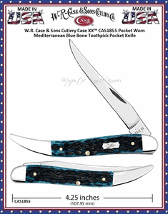 W.R. Case & Sons Cutlery Case XX� CA51855 Pocket Worn Mediterranean Blue Bone Handle Toothpick Pocket Knife