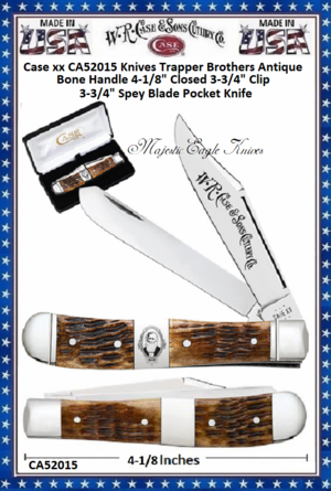 W.R. Case & Sons Cutlery Case XX� CA52015 Trapper Brothers Antique Bone Handle 4-1/8" Closed 3-1/4" Clip 3-1/4" Spey Plain Blade Tru-Sharp Stainless Steel Pocket Knife