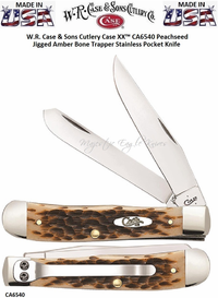 W.R. Case & Sons Cutlery Case XX� CA6540 Peachseed Jigged Amber Bone Trapper Stainless Pocket Knife