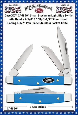 W.R. Case & Sons Cutlery Case XX� CA68904 Case XX� Small Stockman Light Blue Synthetic Handle 2-3/4" Closed 2" Spear Point 1-1/2" Pen Blade Stainless Pocket Knife
