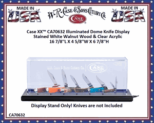 W.R. Case & Sons Cutlery Case XX� CA70632 Illuminated Dome Knife Display Stained White Walnut Wood & Clear Acrylic Dome 16-7/8''L X 4-5/8''W X 6-7/8''H!