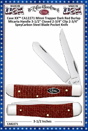 W.R. Case & Sons Cutlery CA12271 Case XX™ Minni Trapper Dark Red Burlap Micarta Handle 3-1/2" Closed 2-3/4" Clip 2-3/4" Spey Carbon Steel Blade Pocket Knife W.R. Case & Sons Cutlery CA12271 Case XX™ Minni Trapper Dark Red Burlap Micarta Handle 3-1/2" Closed 2-3/4" Clip 2-3/4" Spey Carbon Steel Blade Pocket Knife