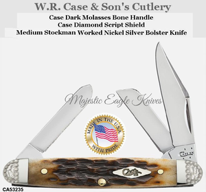 W.R. Case & Sons Cutlery Company is proud to present CA53235 Classic CaseXX Limited Edition Peach Seed Jigged Dark Molasses Bone Handle Case Diamond Script Shield Medium Stockman Knife!
