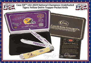 W.R. Case & Sons Cutlery LSU19-CATY Case XX� LSU 2019 National Champions Undefeated Tigers Yellow Delrin Trapper Pocket Knife