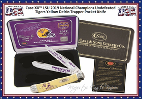 W.R. Case & Sons Cutlery LSU19-CATY Case XX™ LSU 2019 National Champions Undefeated Tigers Yellow Delrin Trapper Pocket Knife W.R. Case & Sons Cutlery LSU19-CATY Case XX™ LSU 2019 National Champions Undefeated Tigers Yellow Delrin Trapper Pocket Knife