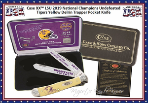 W.R. Case & Sons Cutlery LSU19-CATY Case XX� LSU 2019 National Champions Undefeated Tigers Yellow Delrin Trapper Pocket Knife