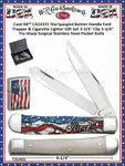 W.R. Case & Sons Cutlery Presents CA14331 Case XX� Star Spangled Banner Handle Ford Trapper & Cigarette Lighter Gift Set 3-3/4" Clip 3-3/4" Spey Blades Tru-Sharp Surgical Stainless Steel Pocket Knife
