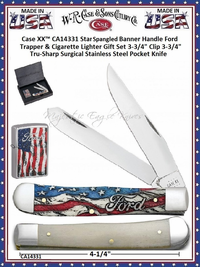 W.R. Case & Sons Cutlery Presents CA14331 Case XX� Star Spangled Banner Handle Ford Trapper & Cigarette Lighter Gift Set 3-3/4" Clip 3-3/4" Spey Blades Tru-Sharp Surgical Stainless Steel Pocket Knife