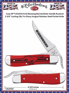 W.R. Case & Sons Cutlery Presents CA14333 Case XX� Ford Mustang Red Synthetic Handle Russlock 2-3/4" Locking Clip Tru-Sharp Surgical Stainless Steel Pocket Knife