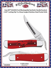 W.R. Case & Sons Cutlery Presents CA14333 Case XX� Ford Mustang Red Synthetic Handle Russlock 2-3/4" Locking Clip Tru-Sharp Surgical Stainless Steel Pocket Knife