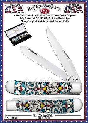 W.R. Case & Sons Cutlery W.R. Case & Sons Cutlery CA38819 Case XX� Stained Glass Dove Series Natural Bone Trapper 4-1/8" Overall 3-1/4" Clip & Spey Blades Tru-Sharp Surgical Stainless Steel Pocket Knife 