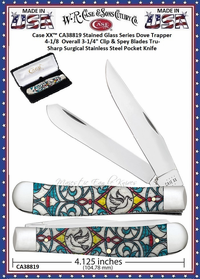 W.R. Case & Sons Cutlery W.R. Case & Sons Cutlery CA38819 Case XX� Stained Glass Dove Series Natural Bone Trapper 4-1/8" Overall 3-1/4" Clip & Spey Blades Tru-Sharp Surgical Stainless Steel Pocket Knife 