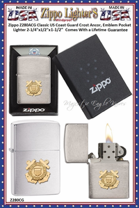 Zippo Windproof Lighter Z280ACG Zippo Classic US Coast Guard Crost Anchor, Emblem Windproof Pocket Lighter 2-1/4"x1/2"x1-1/2" Comes With a Lifetime Guarantee Zippo Windproof Lighter Z280ACG Zippo Classic US Coast Guard Crost Anchor, Emblem Windproof Pocket Lighter 2-1/4"x1/2"x1-1/2" Comes With a Lifetime Guarantee