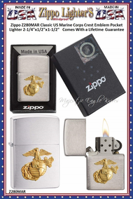 Zippo Windproof Lighter Z280MAR Zippo Classic US Marine Corps Crest Emblem Windproof Pocket Lighter 2-1/4"x1/2"x1-1/2" Comes With a Lifetime Guarantee Zippo Windproof Lighter Z280MAR Zippo Classic US Marine Corps Crest Emblem Windproof Pocket Lighter 2-1/4"x1/2"x1-1/2" Comes With a Lifetime Guarantee