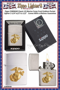 Zippo Windproof Lighter Z280MAR Zippo Classic US Marine Corps Crest Emblem Windproof Pocket Lighter 2-1/4"x1/2"x1-1/2" Comes With a Lifetime Guarantee Zippo Windproof Lighter Z280MAR Zippo Classic US Marine Corps Crest Emblem Windproof Pocket Lighter 2-1/4"x1/2"x1-1/2" Comes With a Lifetime Guarantee
