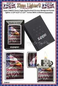 Zippo Windproof Lighter Z28652 Zippo Classic Bald Eagle Flag Brushed Chrome Windproof Pocket Lighter 2-1/4"x1/2"x1-1/2" Comes With a Lifetime Guarantee 