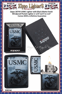 Zippo Windproof Lighter Z28744 Zippo USMC Lighter with Black Matte Finish Windproof Pocket Lighter 2-1/4"x1/2"x1-1/2" Comes With a Lifetime Guarantee