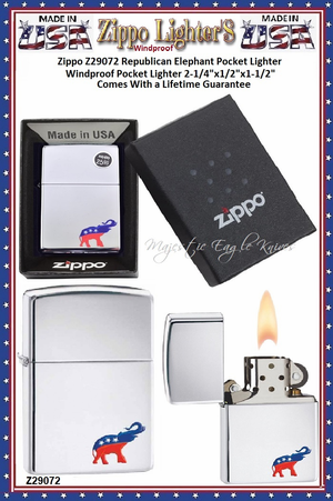 Zippo Windproof Lighter Z29072 Zippo Republican Elephant Pocket Lighter Windproof Pocket Lighter 2-1/4"x1/2"x1-1/2" Comes With a Lifetime Guarantee Zippo Windproof Lighter Z29072 Zippo Republican Elephant Pocket Lighter Windproof Pocket Lighter 2-1/4"x1/2"x1-1/2" Comes With a Lifetime Guarantee