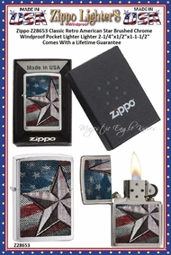 Zippo Windproof Lighter Zippo Z28653 Zippo Classic Retro American Star Brushed Chrome Windproof Pocket Lighter 2-1/4"x1/2"x1-1/2" Comes With a Lifetime Guarantee  