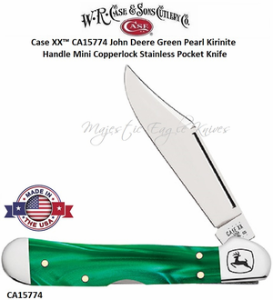 W.R. Case & Sons Cytlery CA15774 Case XX� John Deere Green Pearl Kirinite Mini Copperlock Stainless Pocket Knife 