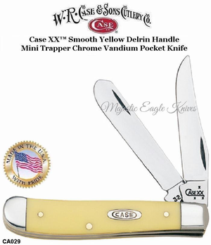 W.R. Case & Sons Presents CA029 Case XX� Smooth Yellow Delrin Handle Mini Trapper CV Pocket Knife 