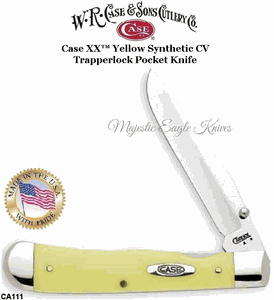 W.R. Case & Sons Presents CA111 Case XX� Yellow Synthetic Handle CV Trapperlock Pocket Knife   