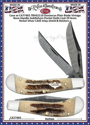 W.R. Case & Sons Presents CA77465 Case XX� Saddlehorn TBV62110 Damascus Vintage Bone Pocket Knife 