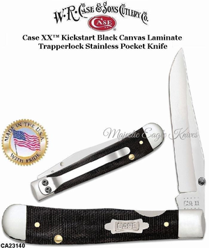 W.R. Case & Sons Presents CA23140 Case XX� Kickstart Black Canvas Laminate Trapperlock Stainless Pocket Knife