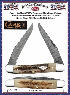 W.R. Case & Sons Presents CA77463  Case XX� Muskrat Damascus Vintage Bone Muskrat Pocket Knife 