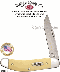 W.R. Case & Sons Presents CA30115 Case XX� Smooth Yellow Delrin Synthetic Handle Sowbelly Chrome Vanadium Pocket Knife