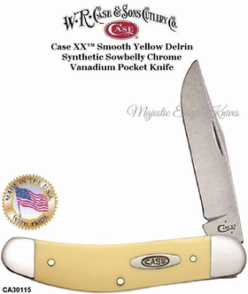 W.R. Case & Sons Presents CA30115 Case XX� Smooth Yellow Delrin Synthetic Handle Sowbelly Chrome Vanadium Pocket Knife