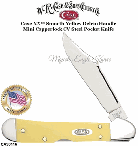W.R. Case & Sons Presents CA30116 Case XX� Smooth Yellow Delrin Handle Mini Copperlock CV Steel Pocket Knife 