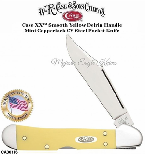 W.R. Case & Sons Presents CA30116 Case XX™ Smooth Yellow Delrin Handle Mini Copperlock CV Steel Pocket Knife W.R. Case & Sons Presents CA30116 Case XX™ Smooth Yellow Delrin Handle Mini Copperlock CV Steel Pocket Knife