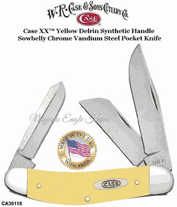 W.R. Case & Sons Presents CA30118 Case XX� Yellow Delrin Synthetic Handle Sowbelly CV Steel Pocket Knife 
