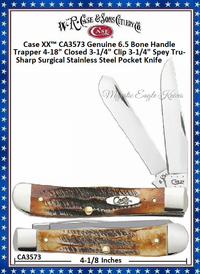 W.R. Case & Sons Presents CA3573 Case XX™ Trapper Genuine 6.5 Bone Stag Pocket Knife W.R. Case & Sons Presents CA3573 Case XX™ Trapper Genuine 6.5 Bone Stag Pocket Knife