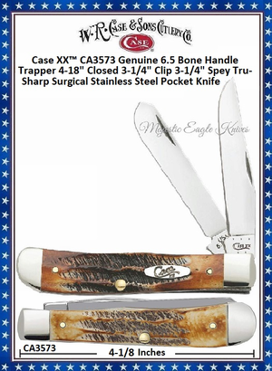 W.R. Case & Sons Presents CA3573 Case XX� Trapper Genuine 6.5 Bone Stag Pocket Knife