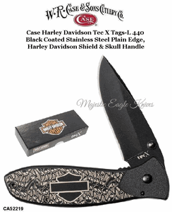 W.R. Case & Sons Presents CA52219 Case XX� Harley Davidson Tec X Tags-L 52219, 440 Black Coated Stainless Steel Plain Edge, Harley Davidson & Skull Handle