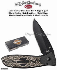 W.R. Case & Sons Presents CA52219 Case XX™ Harley Davidson Tec X Tags-L 52219, 440 Black Coated Stainless Steel Plain Edge, Harley Davidson & Skull Handle W.R. Case & Sons Presents CA52219 Case XX™ Harley Davidson Tec X Tags-L 52219, 440 Black Coated Stainless Steel Plain Edge, Harley Davidson & Skull Handle