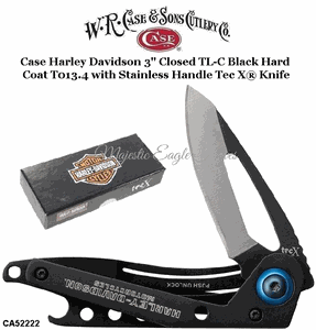 W.R. Case & Sons Presents CA52222 Case XX� Tec X TL-C 440 Stainless Steel Satin & Black Plain Edge, Harley Davidson Black Anodized Stainless Steel Handle