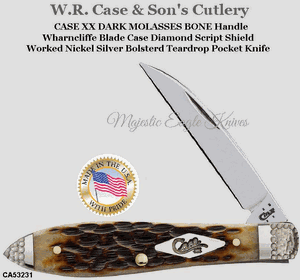 W.R. Case & Sons Presents CA53231 CaseXX Limited Edition Peach Seed Jigged Dark Molasses Bone Handle Case Diamond Script Shield Teardrop Knife